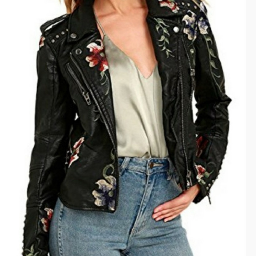 Vigoss Leather Jacket with flowers